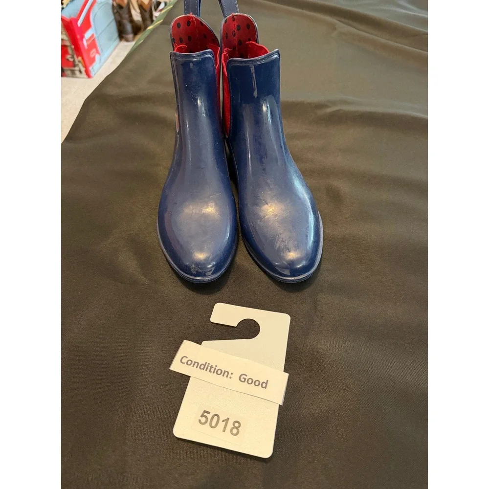 Lauren Ralph Lauren Tally Navy Blue Red Chelsea Rain Boots Womens 9 Polka Dot